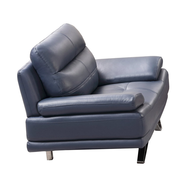 Fauteuil en cuir bleu marine EK530, Cuir véritable bleu marine