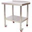 Table de préparation robuste en acier inoxydable avec dosseret et roulettes, tablette réglable