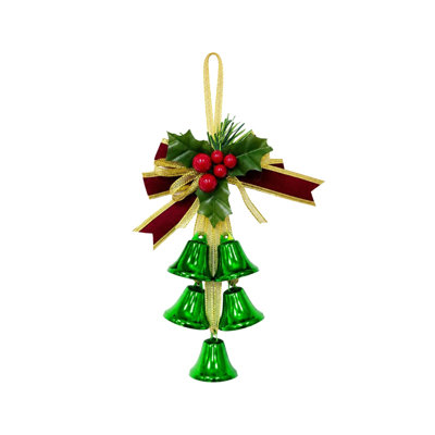 Christmas Bell Ornament with Artificial Cedar & Bow – 6.7×4.3 In Hanging Decor for Door & Tree (Gold/Green/Red)