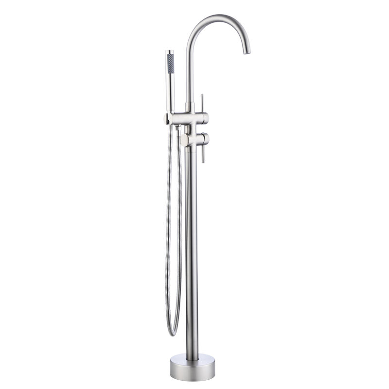 Stainless Steel Floor Mounted Tub Faucet With Seals And 29.88 In. Depth 13.7 Wide In Brushed Nickel Ceramic Cartridge