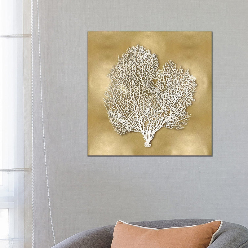 Sea Fan On Gold II by Caroline Kelly - Wrapped Canvas Print, 66.04 cm H x 66.04 cm W x 3.175 cm D
