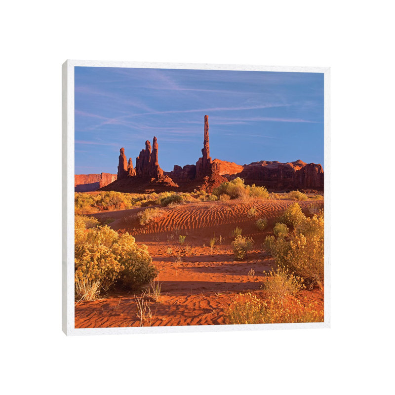 Totem Pole And Yei Bi Chei With Sand Dunes And Shrubs, Monument Valley, Arizona And Utah Border 1 Piece Wall Art on Canvas