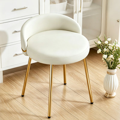 Vanity Chair with Low Back Accent Stool Makeup Chair for Bedroom Bathroom and Living Room, Faux Leather, White
