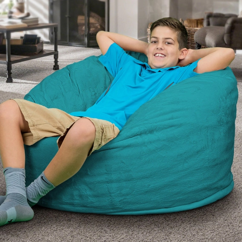 Bean Bag Chair, Oversized Indoor Comfy Lounger, Suede, Teal Suede, 28" H x 35" W x 35" D