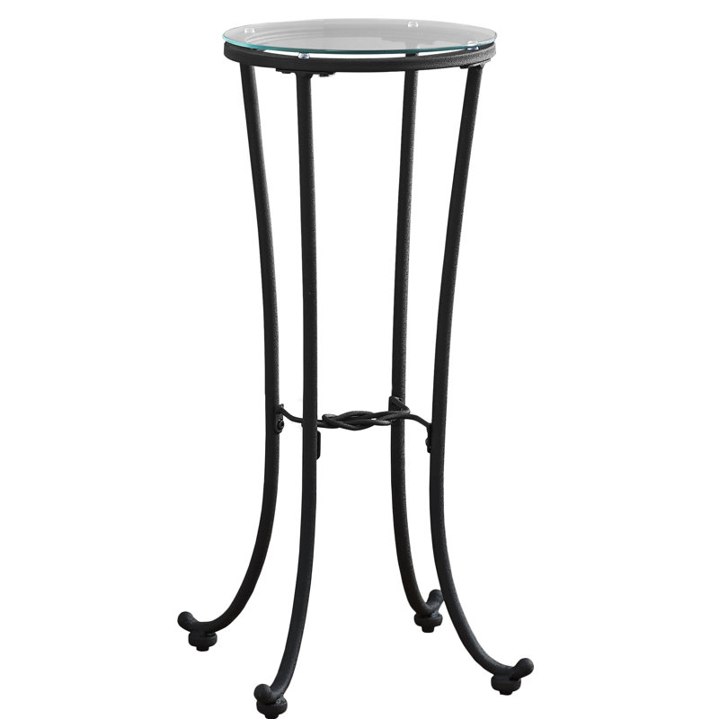 Accent Table, Side, End, Plant Stand, Round, Living Room, Bedroom, Metal, Black, Clear, Hammered Black