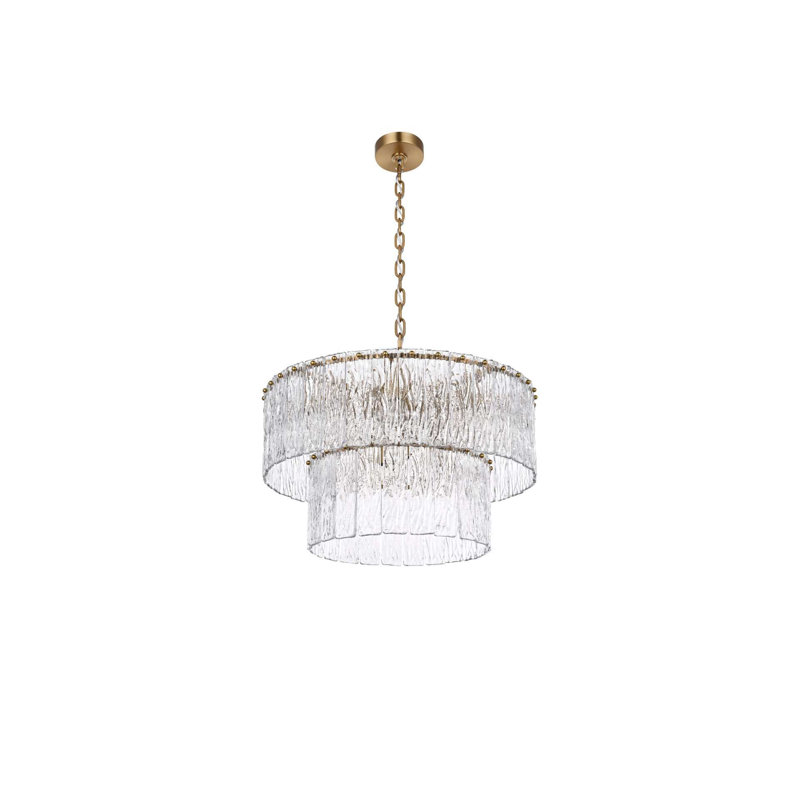 Lustre en verre 24 pouces Intisar, H 14 po x l 24 po x P 24 po, Or satiné, 12 lumières