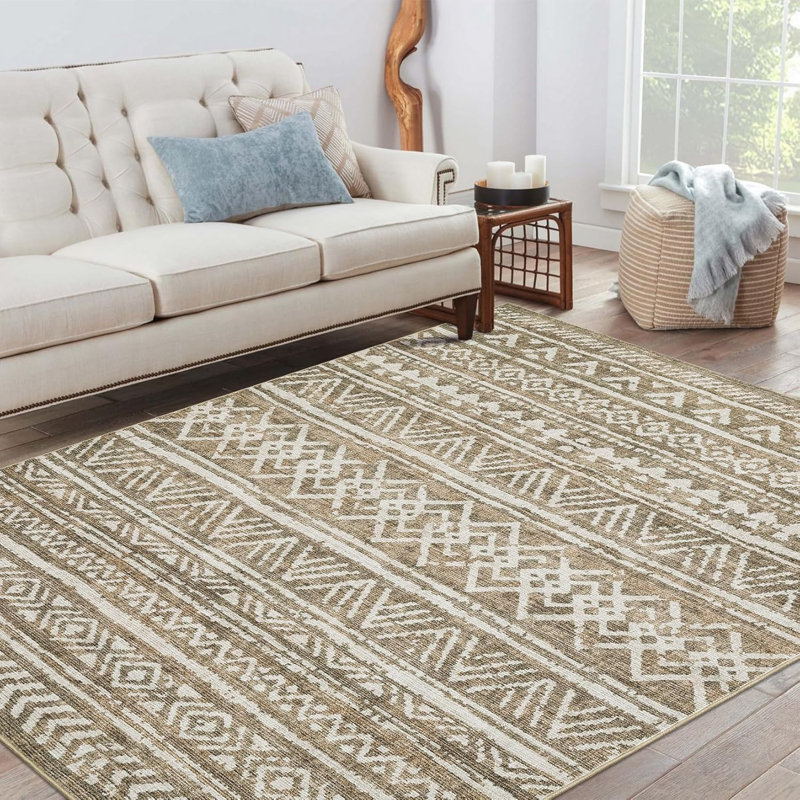 5x7 Washable Bedroom Rug Non-Slip Low Pile Stain-Resistant Soft Foldable Lightweight Modern Accent Rug Living Room Playroom 