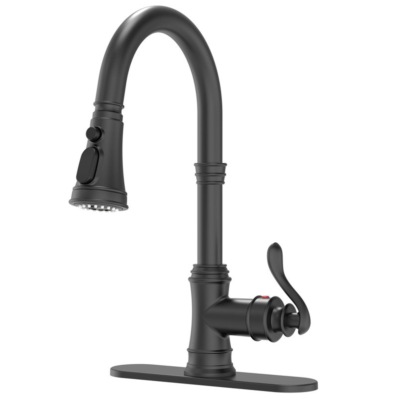 Pull‑Down High‑Arc Single‑Handle Kitchen Sink Faucet with 3‑Function Spray Head and 10‑Inch Deck Plate, Modern Kitchen Faucet,Black
