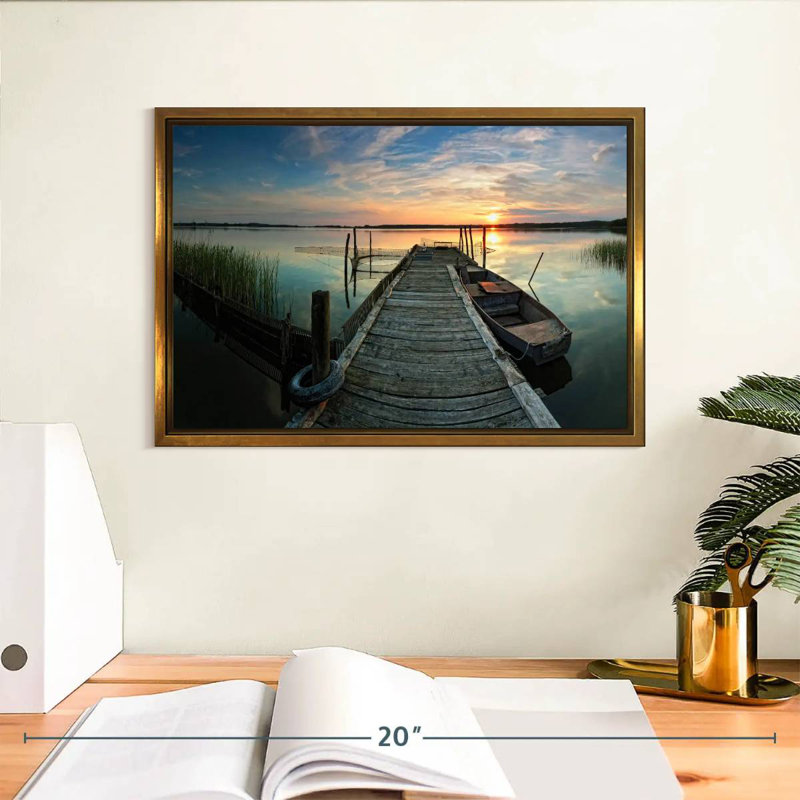 Fishing Trip, 13" X 9", Floating Frame Gold