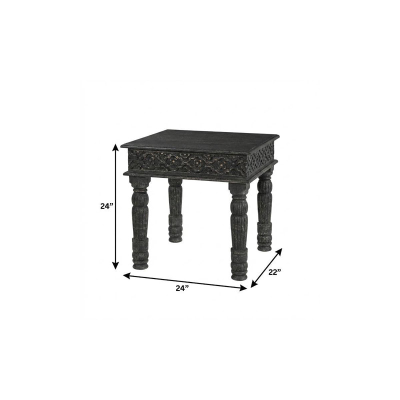  Table de bout transitionnelle en bois massif sculpté noir 24 po
