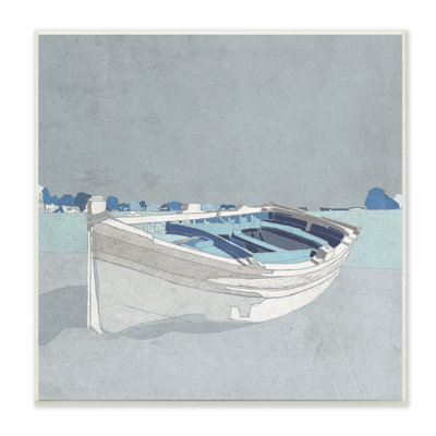 " Beached Row Boat Monochromatic Blue Nautical Town "
