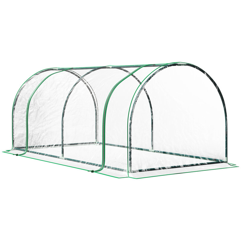 Outsunny Mini Greenhouse, Waterproof Cloche Cold Frame, 7' L X 3' W X 2.5' H Portable Hot House, 4 Zippered Doors, Green