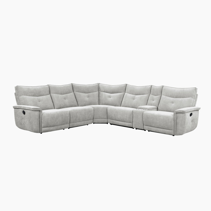  Canapé modulaire inclinable 6 pièces Achernar, Orienté à gauche (vu de face), Mélange de polyester gris brume