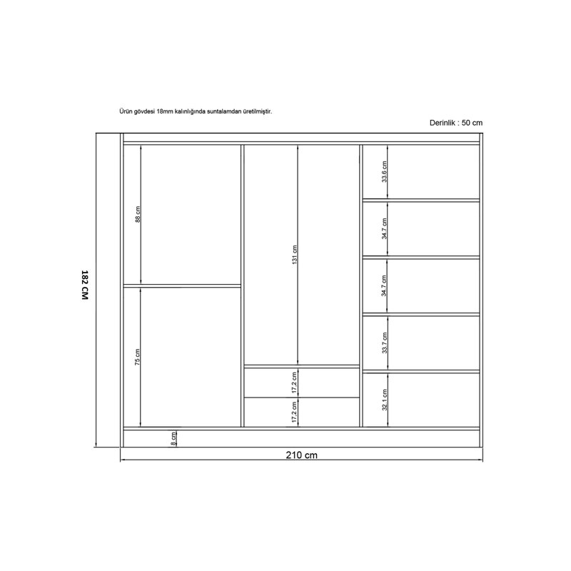 Berend 6 Door Manufactured Wood Wardrobe, 212cm H x 54cm W x 44.2cm D