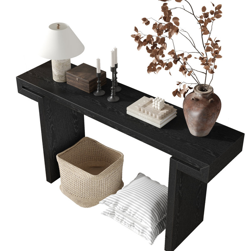 Distressed Black 59.85in Entryway Side Table, For Multi - Space Functional Design In Living Room 60inches Rustic Console Table With Intentional Cracks And Weathered Texture, Ideal Vintage