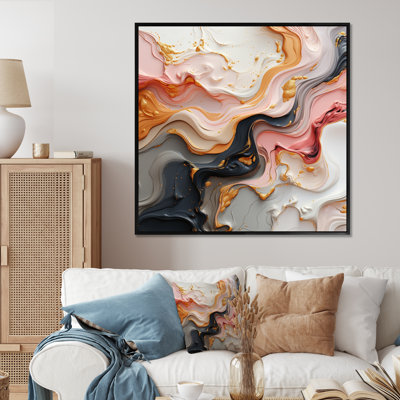 Art liquide en mouvement en or rose noir et bleu I - impression