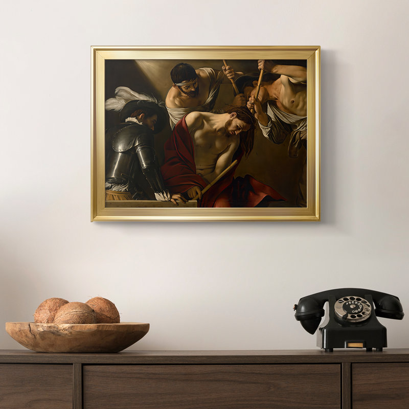 Le couronnement avec des épines (version de Vienne) - Toile tendue avec châssis Caravaggio - c. 1603-1607, 18,5 x 24,5, Doré