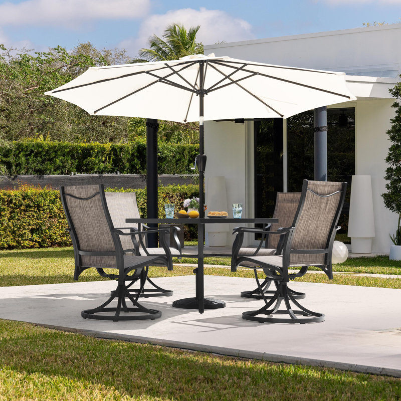 Patio 5-Piece Aluminum Dining Set with Textilene Swivel Chairs, 5 Pieces: Table, 4 Chairs