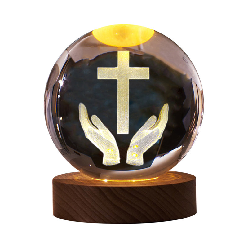 Statue veilleuse en cristal gravée veilleuse avec support en bois