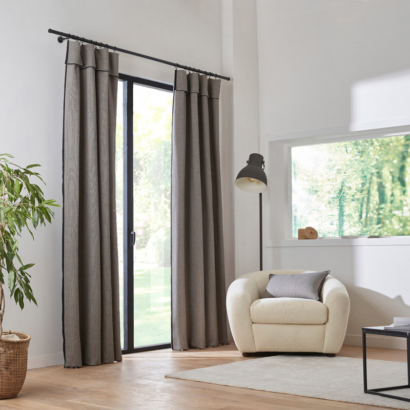 Donnie Cotton Room Darkening Curtain Single Panel, Natural/Grey
