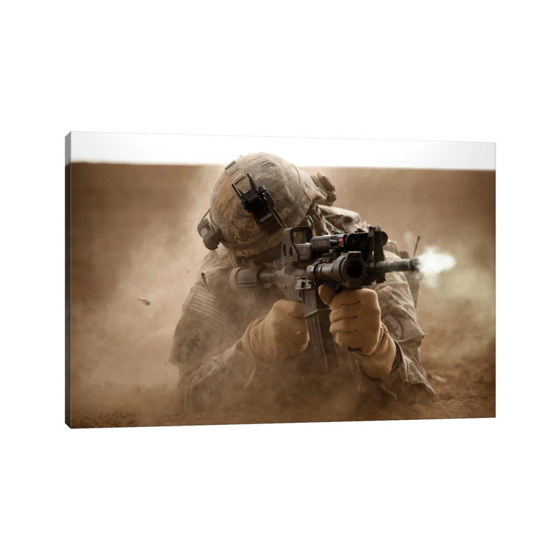 US Army Ranger In Afghanistan Combat Scene by Tom Weber - Wrapped Canvas Print, 30.48 cm H x 45.72 cm W