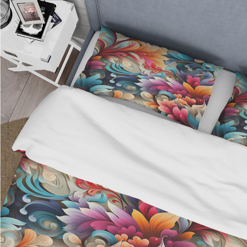 Ensemble de housse de couette Vibrant Blue Flower Garden Elegance I, Housse de couette simple + 1 taie décorative stan