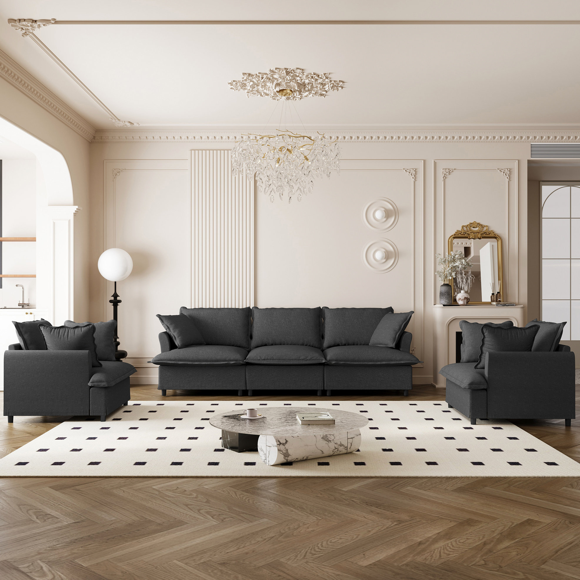 Latitude Run® 5 Seat Modular Couch, 3 Piece Chenille Living Room With ...