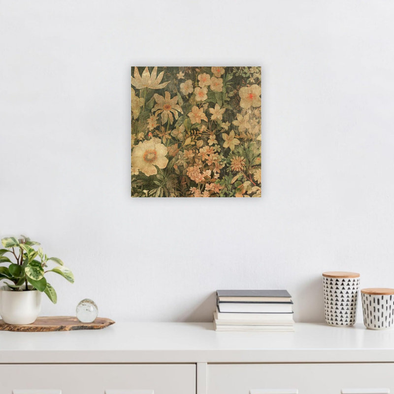 Art mural sur toile vert rétro, fleurs en peluche, 24 x 24 po