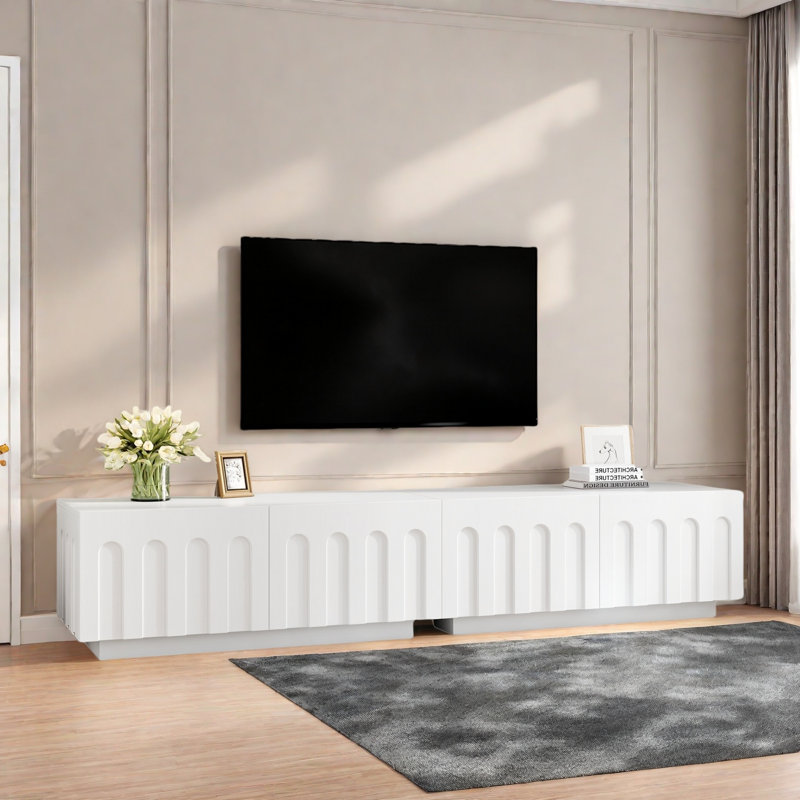 Table basse moderne à double usage avec meuble télé arqué et 4 tiroirs, Blanc