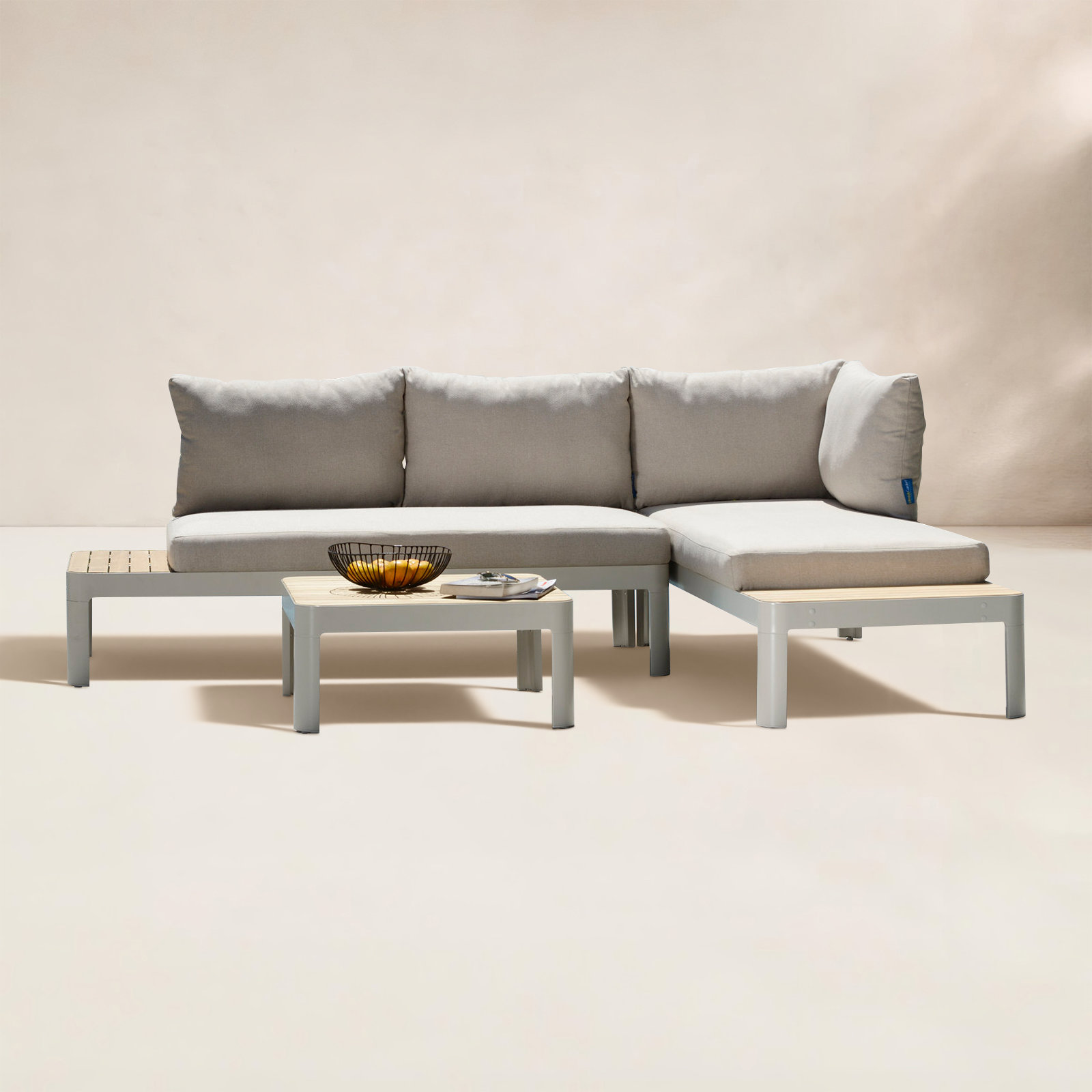 Brix 4-Person Patio Seating Group, Light Gray Cushion/Beige Frame