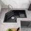 32 Inch Modern Black Drop In Corner Kitchen Sink Single Bowl Irregular Right Quartz Corrosion Heat Resistant Sound Proof Drain Assembly Pipe Overflow Included