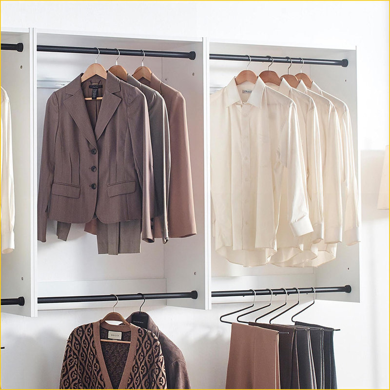 Closet Systèmes, garde-robe modulaire murale en bois Devi Modern - finition chêne chaud | Blanc | Bois, Blanc