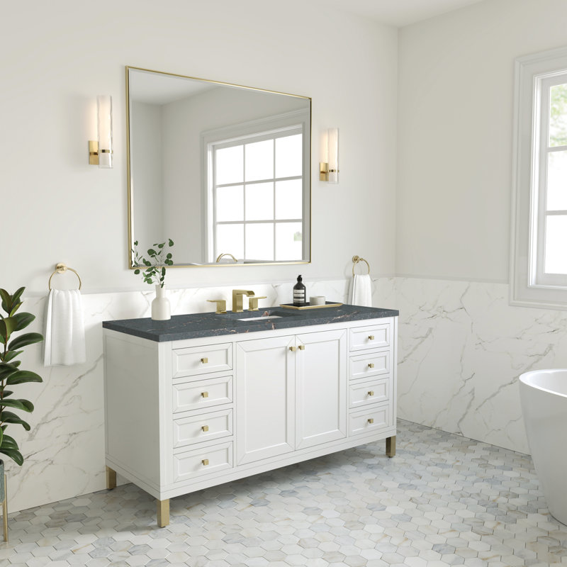 Chicago 60'' W Double Vanity, Glossy White, Parisien Bleu, 8" Widespread