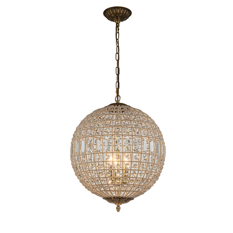  Lustre globe en cristal français antique à 3 lumières de 18 po fabriqué à la main Kiabeth