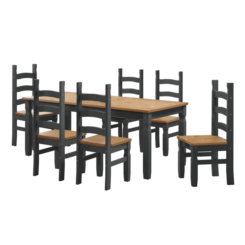 6 - Person Pine Solid Wood Dining Set, Charcoal