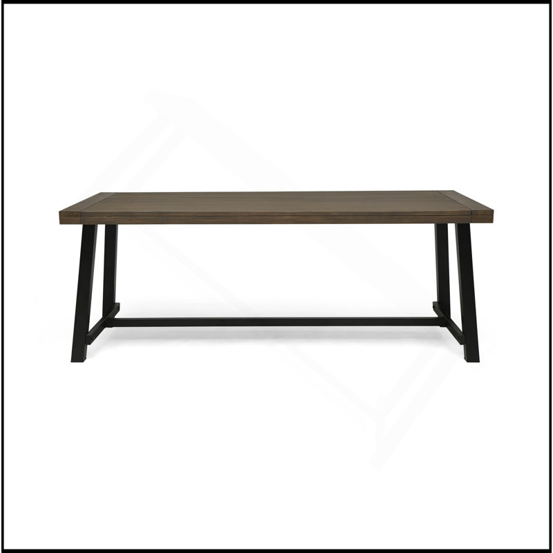 Table de salle à manger d'extérieur en bois d'acacia durable avec structure en métal rustique, résistante aux intempéries et facile à entretenir pour une utilisation sur le patio