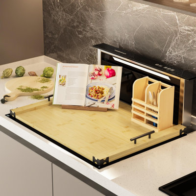 Noodle Board Stove Cover For Gas Stovetop, Bamboo Stove Top Covers For Electric Stove And Gas Burners With Handles Kitchen Sink Cover,Natural