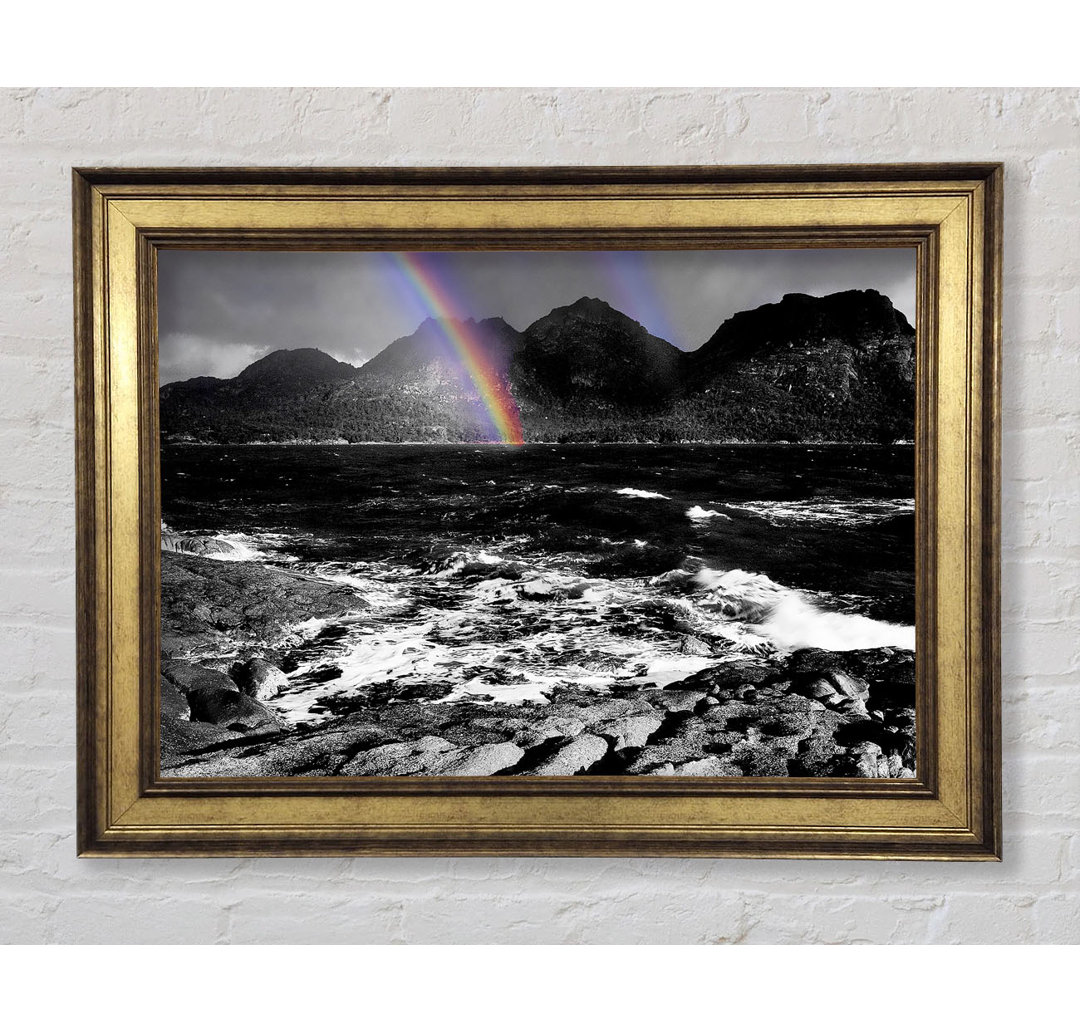 Regenbogen Ozean Berge B N W - Druck