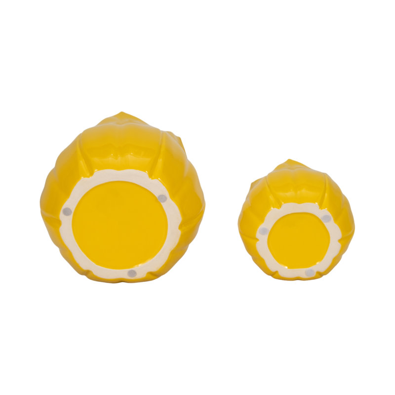 Sagebrook Home 2-Pieces Petal Planters, White, 7" H x 8" W x 8" D, Yellow