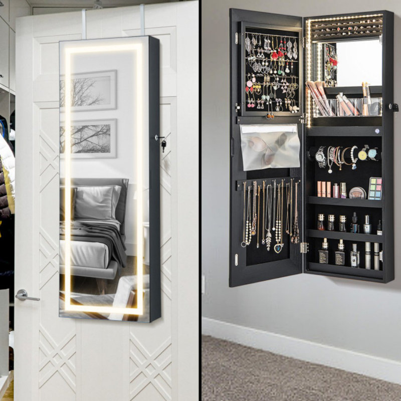Armoire murale à miroir 42,5 pouces verrouillable avec 3 lumières DEL, Noir