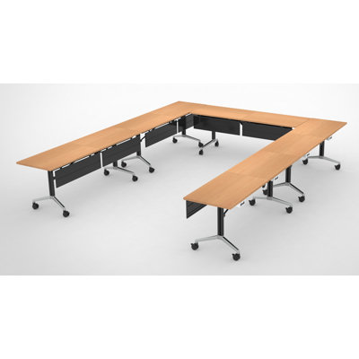10 Person Fold-up Training Tables, Extra Long for Seminars and Conferences with Thick Tops, Beech color, Fold-Up Legs & Integrated Power Boxes