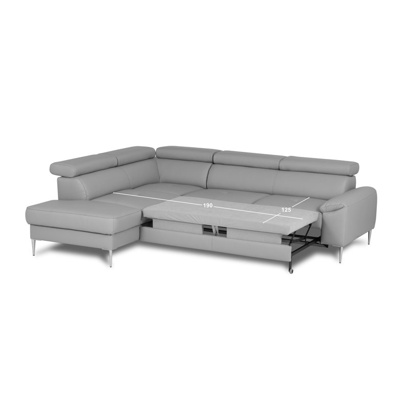 Camden Real Leather Corner Sofa with Pull-Out Bed, Storage & Adjustable Headrests, Beige, Left Hand Facing