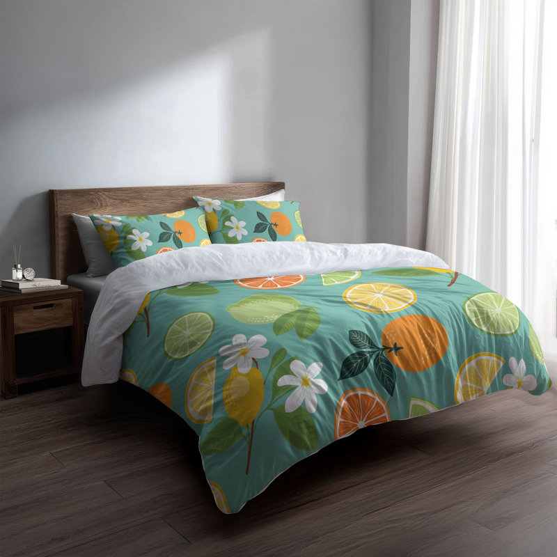 Ensemble d'édredon léger Sunny Citrus, Édredon très grand + 2 taies décoratives très , Bleu sarcelle