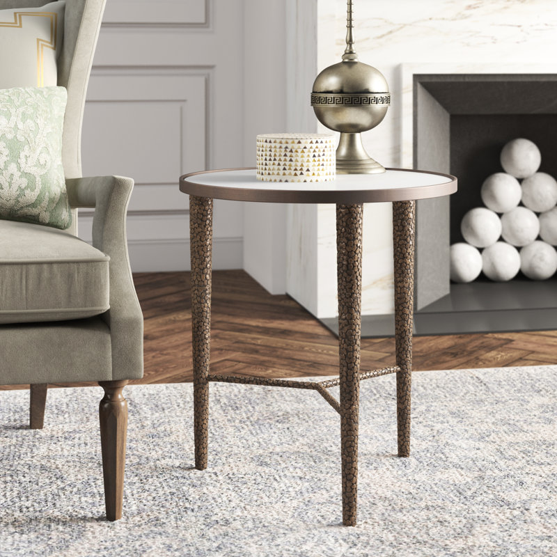 Hammered End Table, White/Bronze