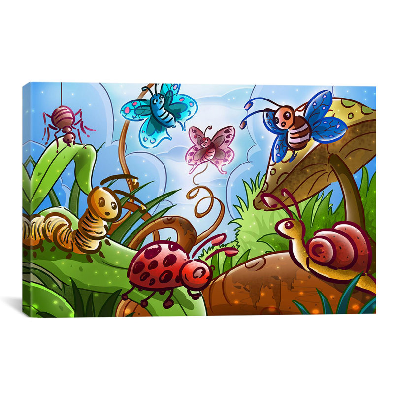 «Bugs» par Leonia, reproduction sur toile tendue, H 40 po x l 60 po x P 1,5 po, Toile tendue, Pas de tapis