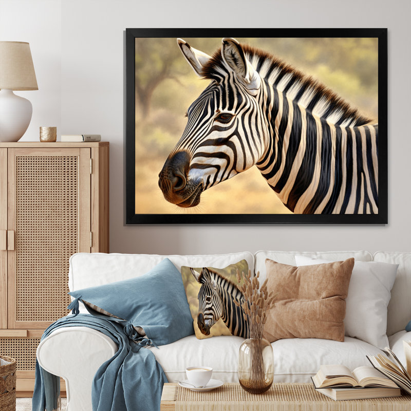 Zèbre africain I sur toile, H 24 po x l 32 po x P 1 po, Cadre simple noir
