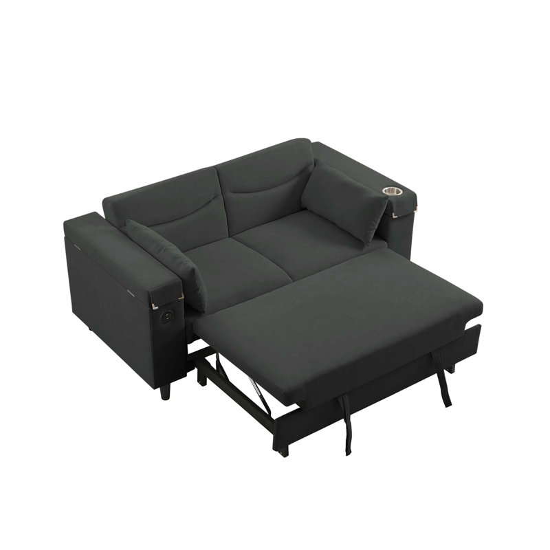 Canapé convertible en chenille avec table d'appoint, port USB et rangement caché pour la vie moderne, Gris foncé