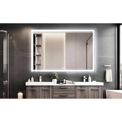 Oversized 60x40 Inch Bathroom Led Mirror, Waterproof, 3 Colours Options, Aluminum Frame, Smart Switch, Wall Mounted For Bathrooms Waterproof Grade Ip44, Touch, Mirror