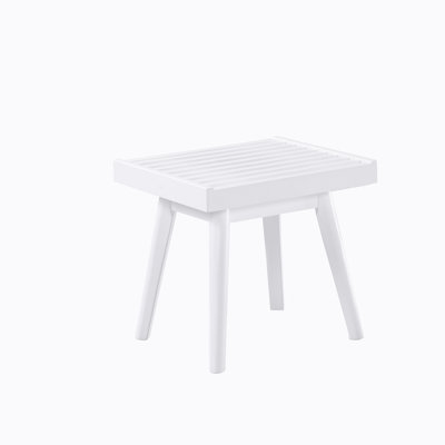 Solid Wood Slatted Bench, 19-Inch Long, White