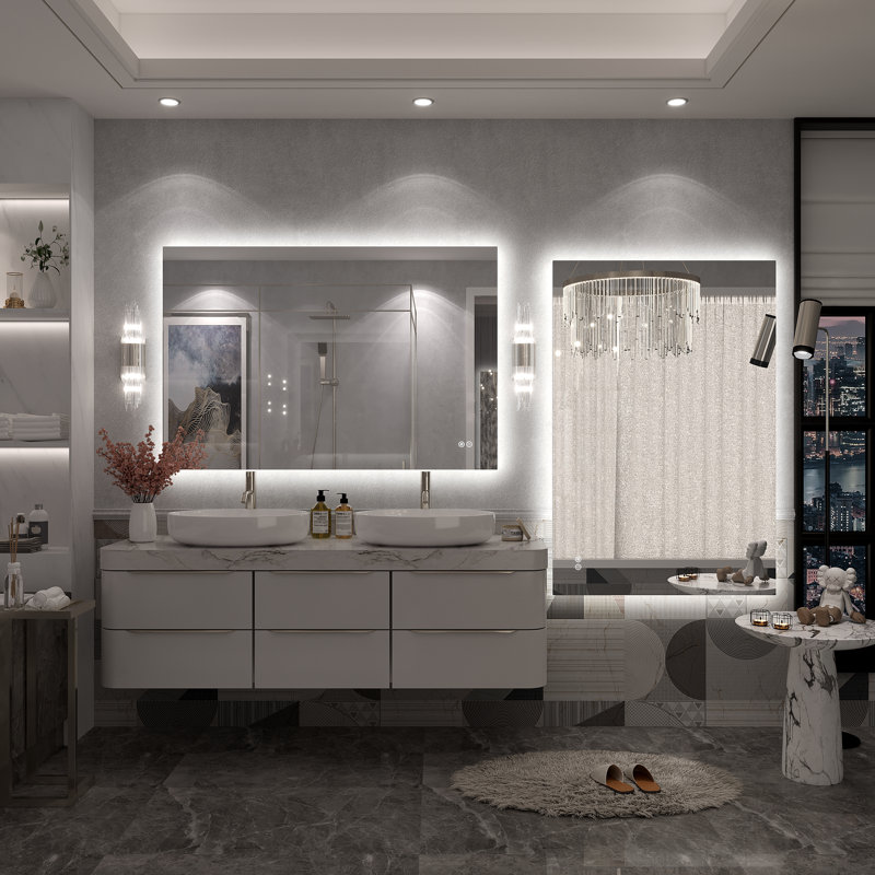 Molly Rectangle/Round/Oval LED Anti-Fog Tempered Glass Wall Bathroom Vanity Mirror - UL Certified, 48" x 32", Rectangle